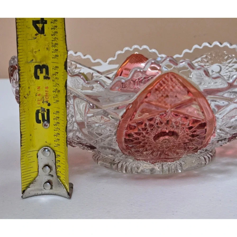 Vintage Pink &‎ Clear Pressed Glass Bowl Candy Dish Scalloped Rim